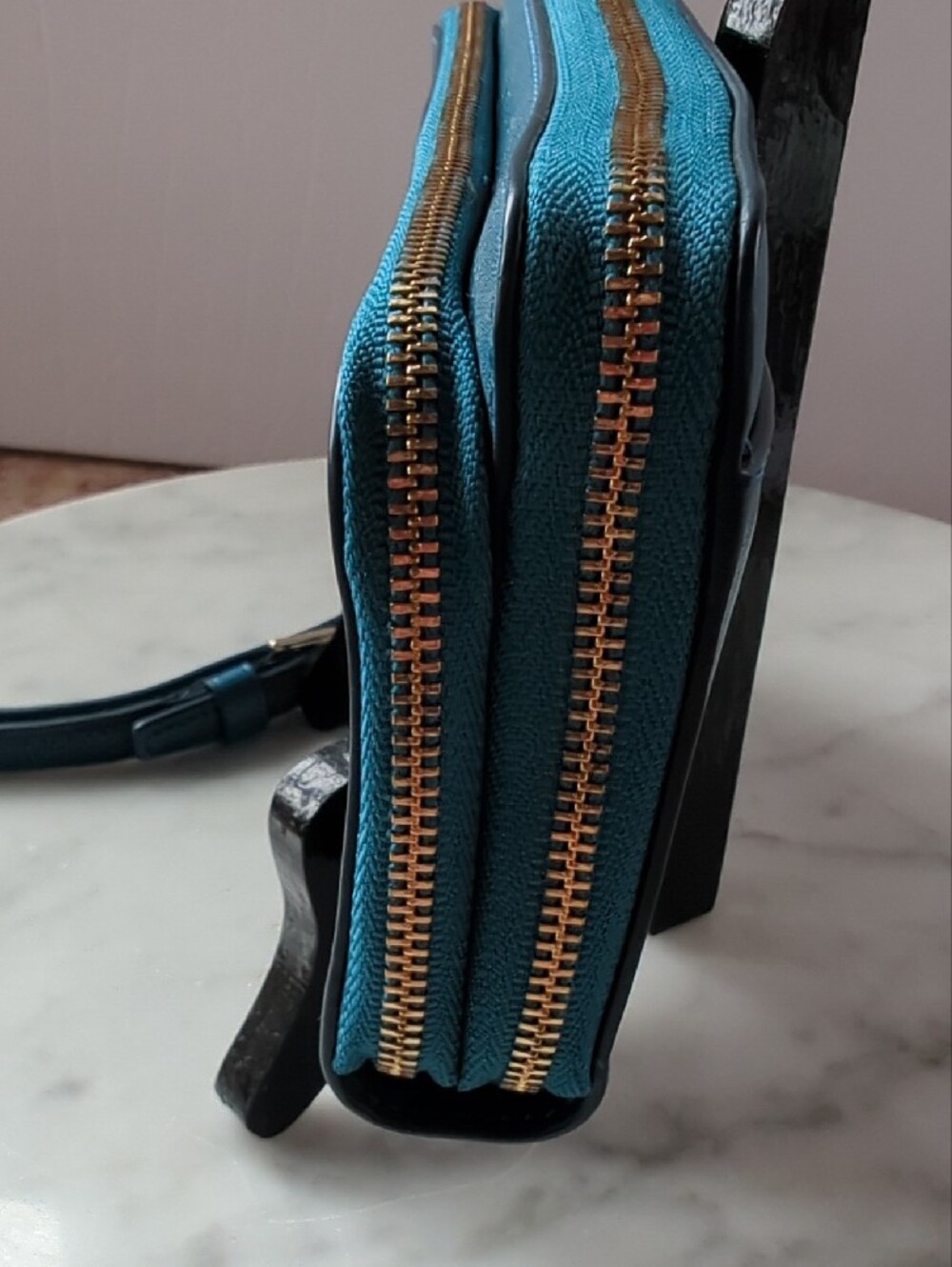 Coach Teal Zip-Around Wristlet Wallet - Picture 5 of 17